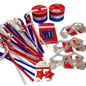 Michaels 4th of July Craft Ribbon Wands Flashing Star Glasses Earrings Bundle